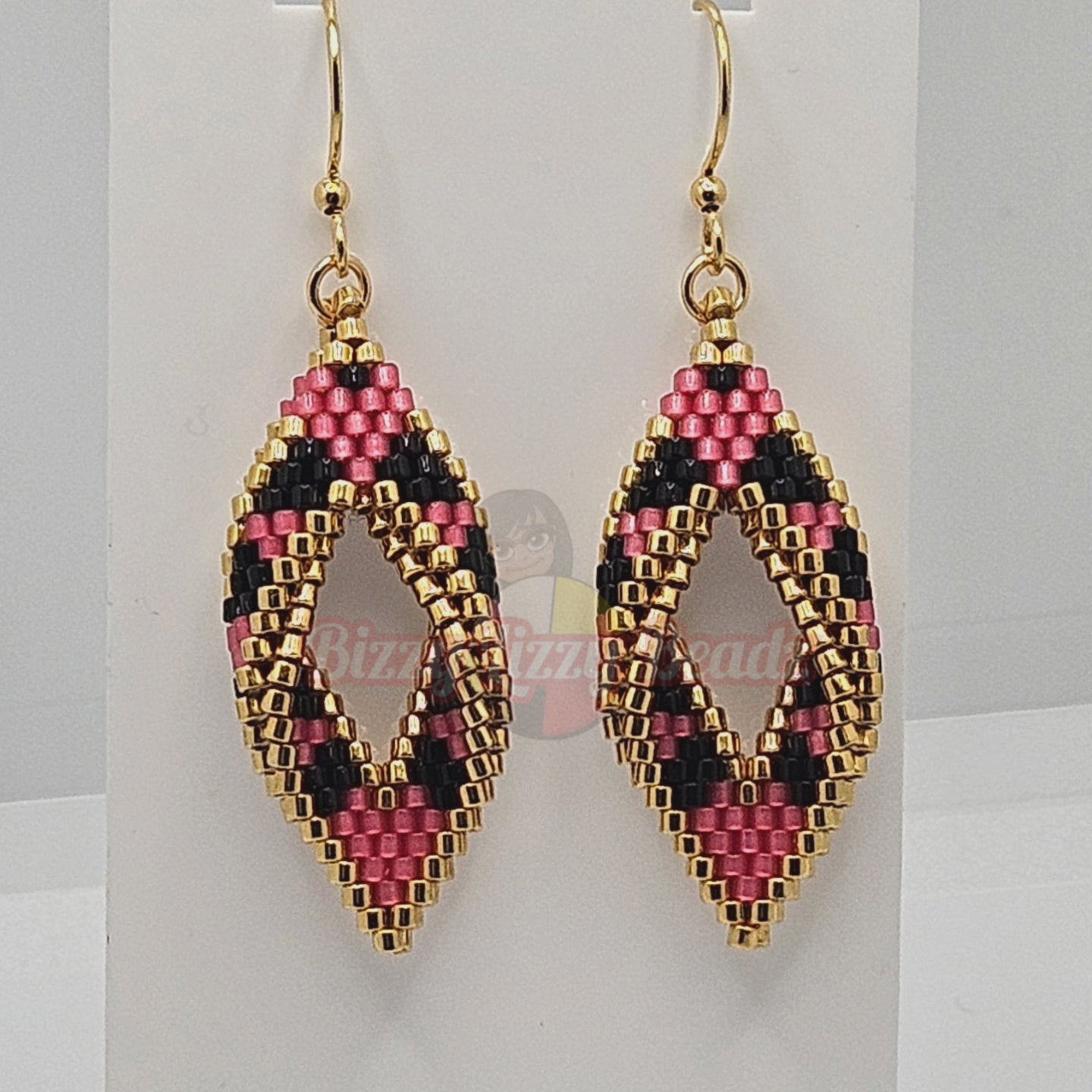 Mini Peyote Hearts - Black/Pink
